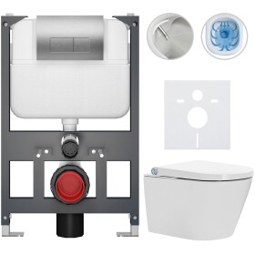 CERANO - Závesné WC s bidetom Basic/Cronus Standard - biela lesklá - WC tlačidlo Modulo/Strieborná - závesné - nízky modul - predstenová inštalácia - 59,3x38,4 CER-8050BD86464