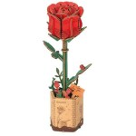 RoboTime 3D drevená skladačka Červená ruža