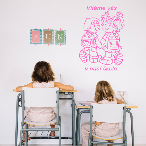 Veselá Stena Samolepka Vítame Vás v našej škole Farba: ružová, Veľkosť: 100 x 70 cm
