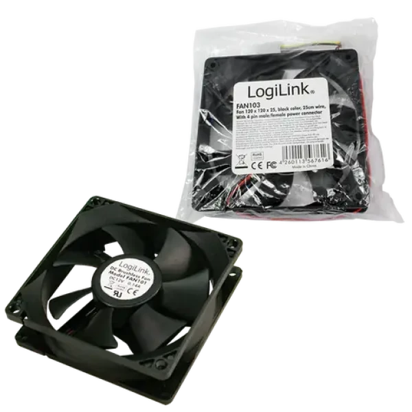 LogiLink FAN103 čierna / Ventilátor pre PC skriňa / 120x120x25 mm / 4-pin (FAN103)