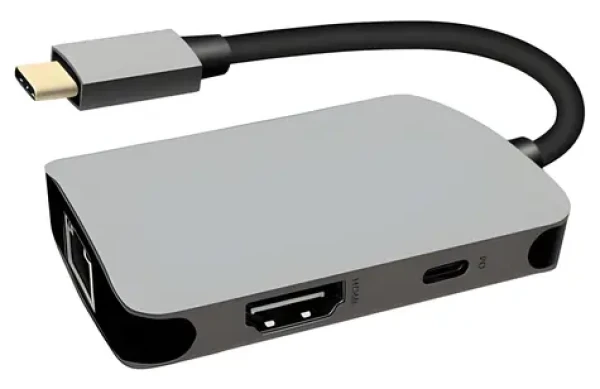 PremiumCord USB-C na HDMI + RJ45 + PD adaptér / Adaptér / HDMI + RJ45 + Power Delivery / hliníkové púzdro (ku31dock18)