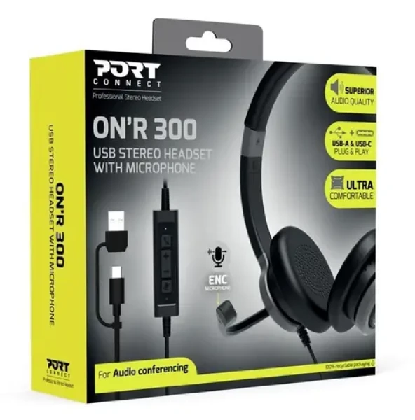 PORT CONNECT On' R 300 / Stereo headset s mikrofónom / USB-A USB-C / ENC mikrofón / kábel 1,8 m (912001)