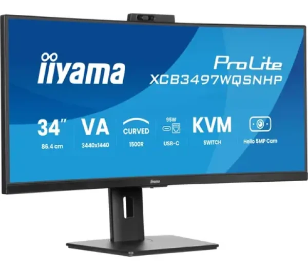 34" IIYAMA ProLite XCB3497WQSNPH-B1 čierna / VA / 3440x1440 / 21:9 / 0.4ms / 3000:1 / 350cd / HDMI + DP + USB-C / repro (XCB3497WQSNPH-B1)