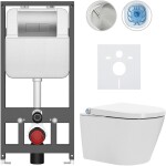 CERANO - Závesné WC s bidetom Basic/Cronus Standard - biela lesklá - WC tlačidlo Modulo/Strieborná - závesné - predstenová inštalácia - 59,3x38,4 CER-8050BD86463