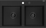 MEXEN/S MEXEN/S - Hektor granitový drez 2-bowl 800 x 480 mm, čierna, čierny sifón 6521802000-77-B