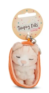 Nici GREEN kľúčenka spiaca Mačička béžová + oranžový košík 12 cm (102061607)