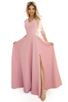 Dámske dlhé čipkované šaty 309-13 AMBER powder pink - Numoco XXL