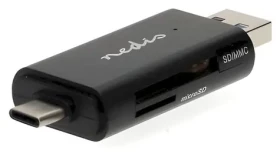 Nedis duálna čítačka pamäťových kariet / Čítačka pamäťových kariet / USB-C a USB-A / USB 3.2 Gen1 / SD/microSD/SDHC/SDXC (CRDRU3110BK)