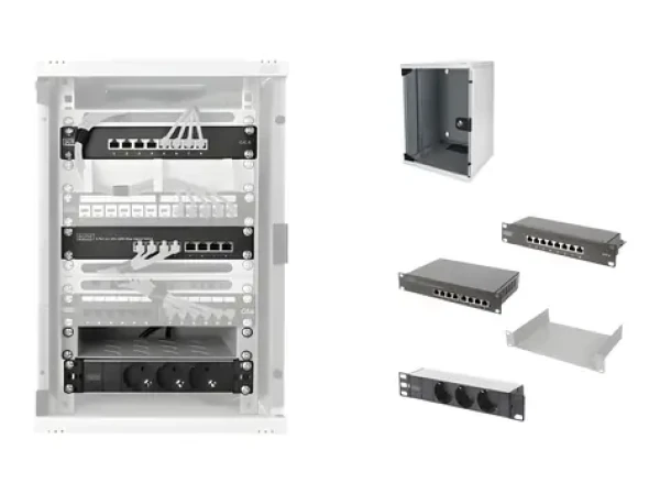 Digitus sieťová sada 10" svetlo šedá / Rack skriňa 9U / 8portový switch / CAT6 patch panel / PDU (DN-10-SET-2)