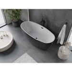 MEXEN/S - Olea voľne stojaca vaňa vzor 170 x 80, biela/čierna, sifón a prepad čierna 52821708075-70