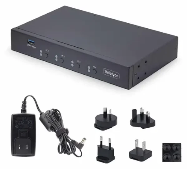 StarTech 4-portový KM switch čierna / Prepínač klávesnice a myši / USB / 4 porty (P4A20132-KM-SWITCH)
