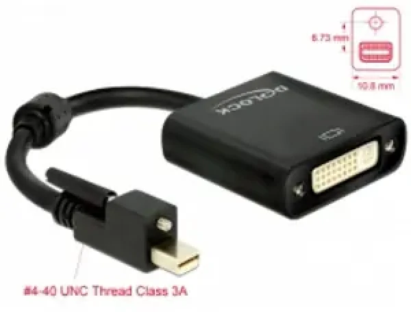 DeLock Adaptér mini Displayport 1.2 samec so skrutkami DVI samica 4K aktívny / čierny (62639)
