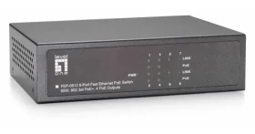 LevelOne PoE+ switch 8x FE / Switch / 4X PoE+ + 4X FE / 65 W / kovové telo / Rack 19” (FEP-0812)