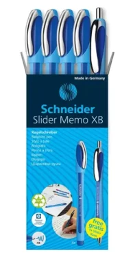 Schneider Slider Memo + Rave modrá / Guľôčkové pero / sada 5 ks v puzdre / extra silný hrot (50-150275)