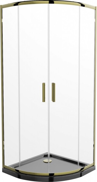MEXEN/S - Rio sprchovací kút štvrťkruh 80x80, transparent, zlatá + čierna vanička so sifónom 863-080-080-50-00-4170G