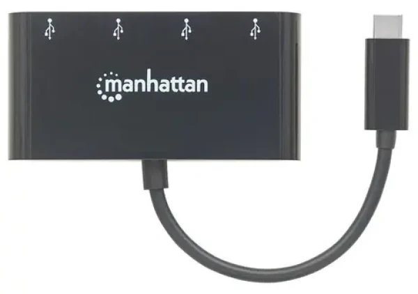 Manhattan USB-C Hub čierny / USB hub / 4X USB-A / USB 3.2 Gen 1 / 5 Gbit / s / Bus Power (162746)