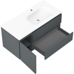 MEXEN/S - Rivel kúpeľňová skrinka 100 cm s umývadlom Vela pravá, 2S, 1D, reliéf, grafit/biela mat 91A23-10047-3-BBFFF66-W23P01