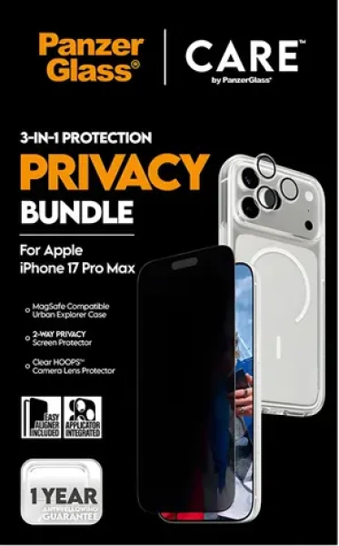 PanzerGlass Bundle 3v1 Privacy iPhone 17 Pro Max / Ochranná sada / Privacy ochrana displeja / Temperované sklo