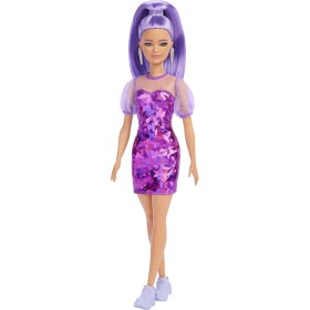 Barbie modelka 30 cm Žiarivé fialové šaty