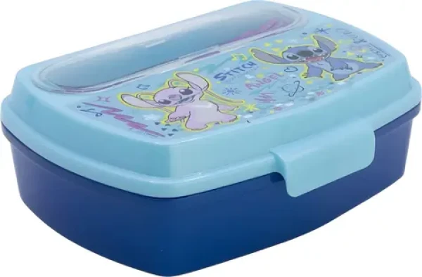 STOR Box na desiatu s príborom Angel a Stitch / Box na desiatu / S vidličkou a lyžičkou / Bez BPA (75009)