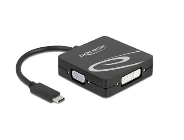 DeLock Adaptér USB-C na VGA+DVI+HDMI+DP čierna / Redukcia / 3840×2160 / DisplayPort 1.2 (63129)