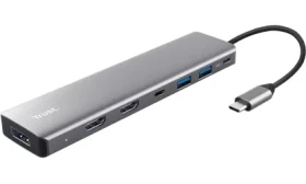 Trust Dalyx 7v1 strieborná / USB-C hub / 3x HDMI / 2x USB-A / 2x USB-C / 100W PD (25661)