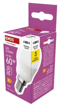 Emos LED žiarovka Mini Globe 6,5 W-60 W E14 / neutrálna biela / 806 lm / Classic E (1525731441)