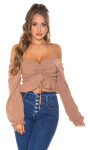 Sexy ruffled Cropped Carmen Top brown M/L