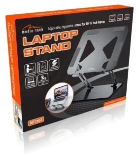 Media-Tech Laptop Stand strieborná / Stojan pre notebook / nastaviteľný / skladací / do 17" (MT2661)
