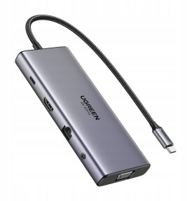 Ugreen HUB UGREEN CM639 USB-C / HDMI 4K60 Hz, VGA, 2xUSB-C 3.2 10Gbps, 2xUSB-A, SD/TF, RJ45, AUX 3.5mm, USB-C 100W PD