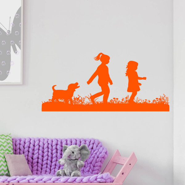 Veselá Stena Samolepka Vychádzka so psíkom Farba: oranžová, Veľkosť: 80 x 45 cm
