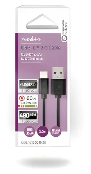 Nedis USB-A - USB-C čierna / USB kábel / USB 2.0 / 15 W / 480 Mbps / 2 m (CCGB60600BK20)