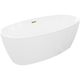 MEXEN/S - Lira voľne stojaca vaňa vzor 170 x 80, biela, sifón a prepad zlatá 52831708000-50