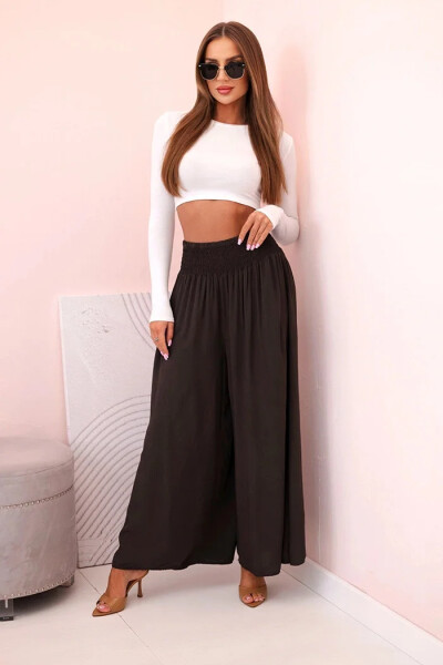 Dámske viskózové nohavice s elastickým pásom hnedé UNI