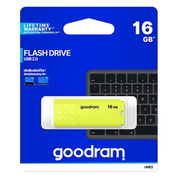 GOODRAM UME2 16GB žltá / Flash disk / USB 2.0 / čítanie: 20MBs / zápis: 5MBs (UME2-0160Y0R11)