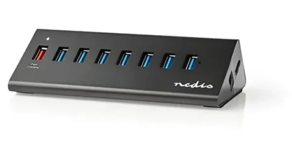 Nedis USB hub 8 portov / USB hub / QC3.0 / USB 3.2 Gen 1 / 5 Gbps / sieťové napájanie (UHUBUP3810BK)