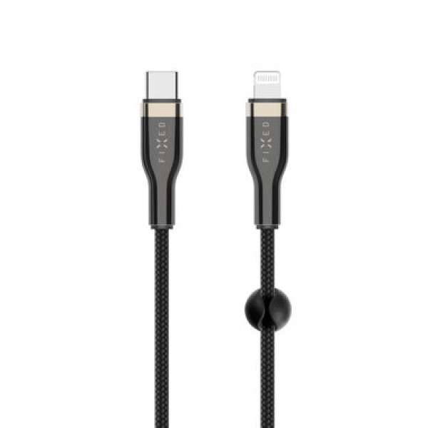 FIXED Krátky nabíjací a dátový opletený kábel s konektormi USB-C/Lightning a podporou PD 0.5m čierna / MFI (FIXDB-CL05-BK)