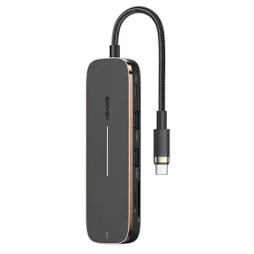 USAMS SJ575 čierna / USB-C hub 6v1 / HDMI 4K 30Hz / 2x USB 3.0 / SD a microSD / PD 100W (SJ575HUB01)