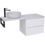 CERANO - Kúpeľňová skrinka Carole - biela matná ryhovaná + doska pod umývadlo Navira Slim - 18 mm + konzola čierna - 160x46x49,8 CER-205042