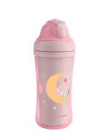 KikkaBoo Hrnček so silikónovou slamkou 220ml 8m+ Moony me Pink / od 8 mesiacov (31302030079KB)