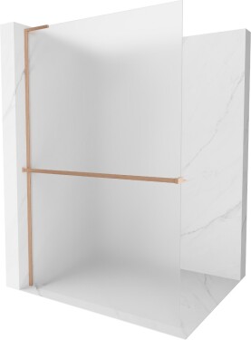 MEXEN/S - Kioto+ L Sprchová zástena WALK-IN s poličkou a držiakom uterákov 100 x 200, dekor, meď kartáčovaná 800-100-123-65-30