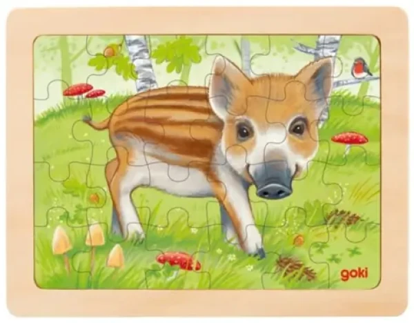 GOKI Drevené puzzle Lesné zvieratká: Prasiatko