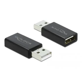 DeLock USB 2.0 A (M) - USB 2.0 A (F) čierna / Dátový blokátor / iba nabíjanie / výstupný prúd 2000 mA (66529)