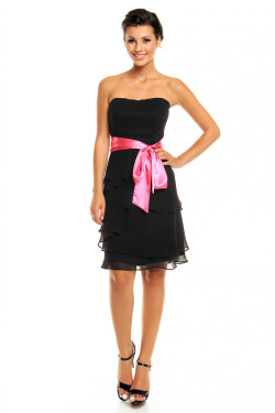 Spoločenské šaty korzetové značkové MAYAADI s mašľou a sukňou s volánmi čierne - Čierna - MAYAADI M