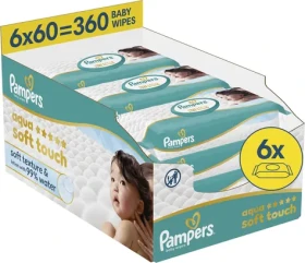 Pampers Aqua Soft Touch Plastic Free / Vlhčené obrúsky / 6 x 60 ks