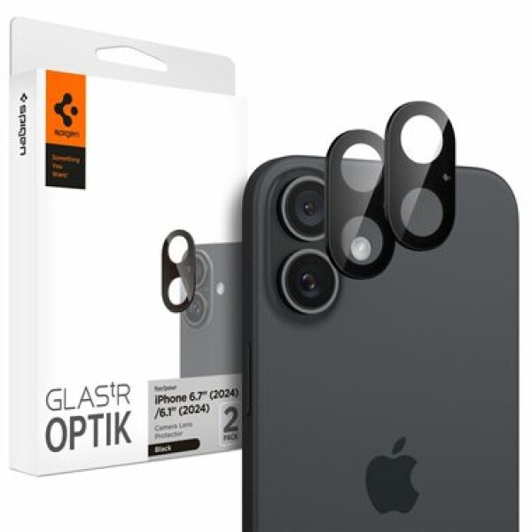 Spigen Glass tR Optik 2 Pack ochranné sklo na fotoaparát pre Apple iPhone 16/16 PLUS 2ks čierna (AGL07922)