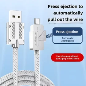 Cable USB-C - USB-A kábel s tlačidlom pre odpojenie / Kábel / 6A rýchle nabíjanie / textilné opletenie / 2 m (KU31CO2)