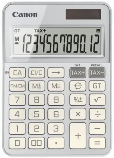 Canon KS-125KB-SL strieborná / Stolová kalkulačka / 12 miest / LCD / solárne + batérie / daňové funkcie (6818C003)