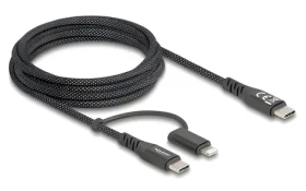 DeLock 2v1 USB-C (M) - USB-C Lightning (M) 2m čierna / Kábel / USB 2.0 / MFi / Fast Charge / 60W (81171)
