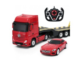 Mamido Diaľkovo ovládaný automobil RC s ovládačom, veľká sada 2 áut Mercedes Actros s návesom 1:24 RTR červený